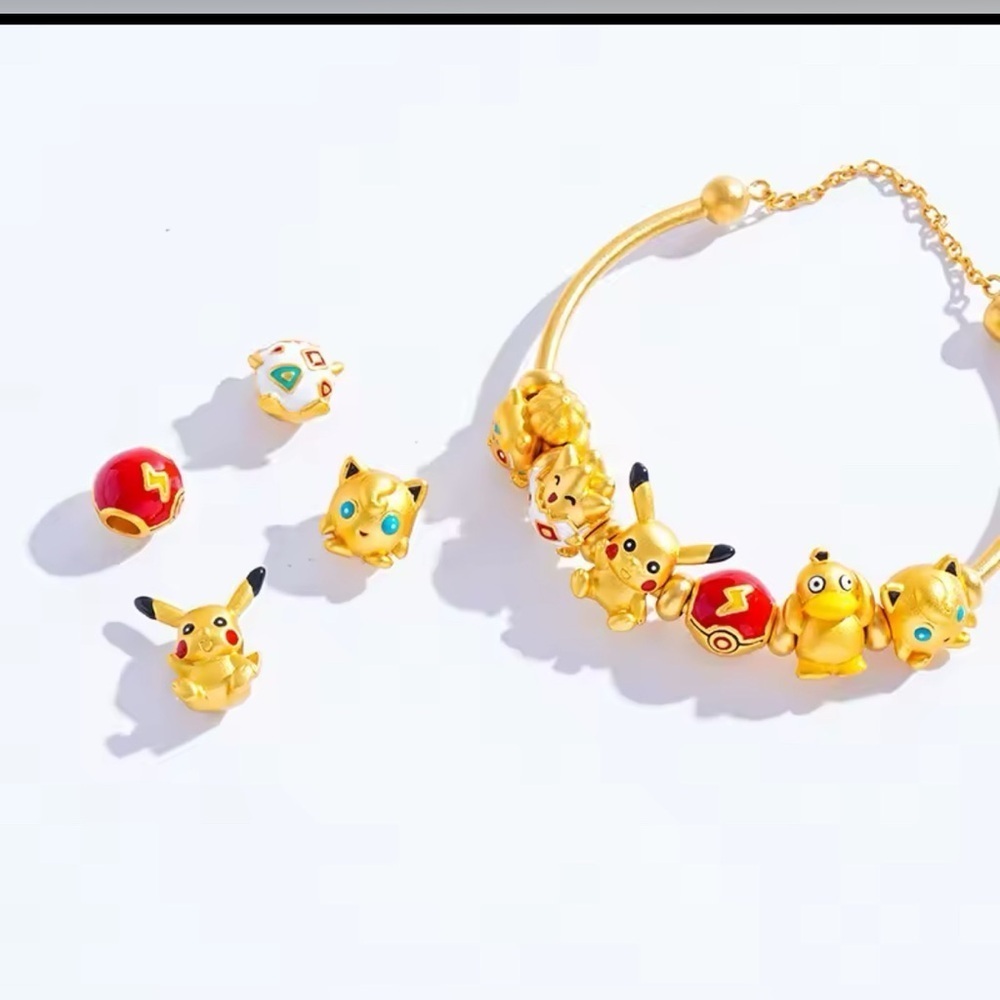 24K Gold Filled Pokemon Pikachu Charm Bead Pendant Anime Kawaii Pocket Monster - Picture 4 of 7